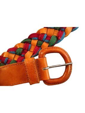Boho Hippie Woven Vintage Belt Womens M/L Braided Genuine Leather Guatemala NEW